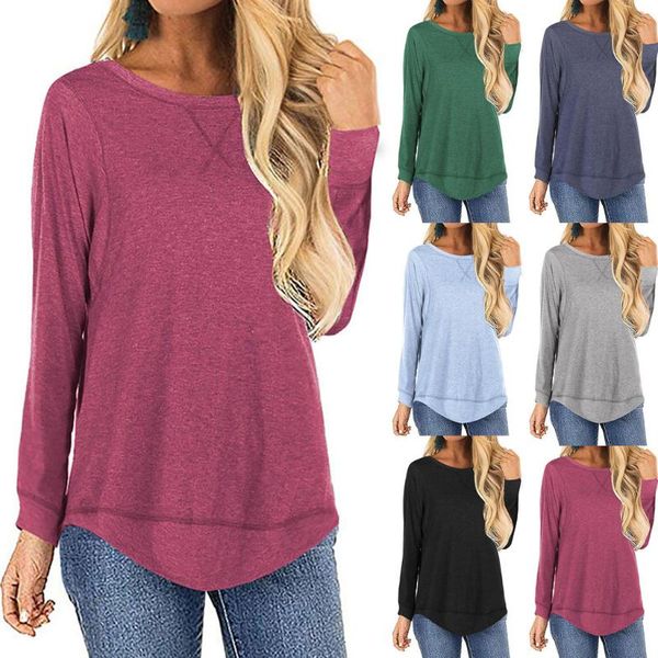 

2021 new spring womens pocket loose blouse ladies crew neck casual long girl female stylish big vestido drop shipping, White