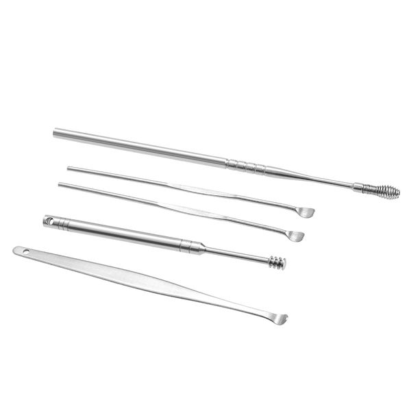 

5pcs stainless steel ear pick spiral earpick ear wax curette remover ear cleaner earpick spoon