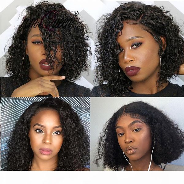 

13x4 lace front human hair wigs for black women remy brazilian kinky curly lace front wig pre plucked with baby hair, Black;brown