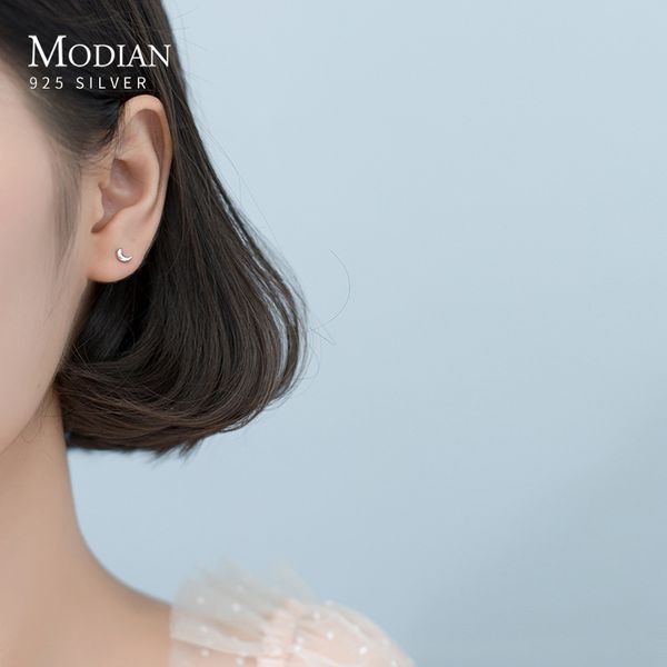 

modian fashion minimalist star moon asyry ry 100% 925 sterling silver anti-allergy stud earring for women fine jewelry brincos fashion desig, Golden