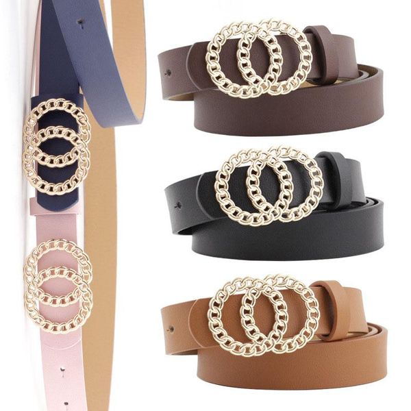 

seven colors optional high-quality pu new high-quality ladies belt personality double buckle wild fashion dress belt, Black;brown