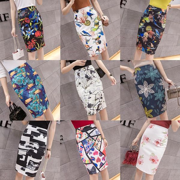 

floral print harajuku elegant pencil skirt women split bodycon high waist korean style 2020 summer skirt female c80, Black