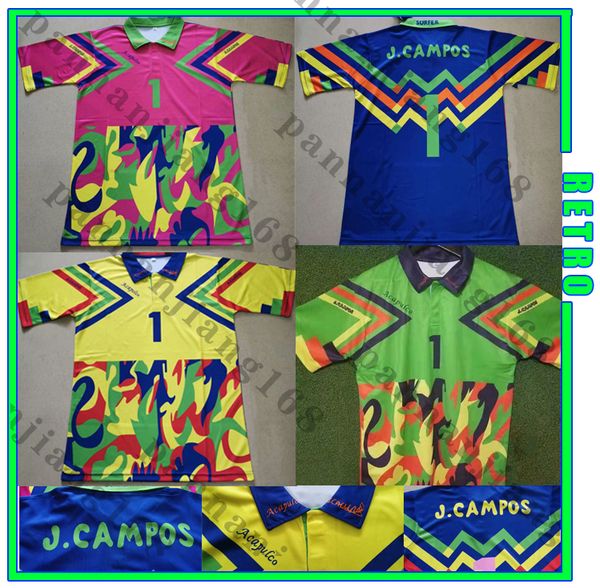

jorge campos#1 1998 retro mexico soccer jersey yellow multicolor green verde pink multi-color goalkeeper vintage football shirt, Black;yellow
