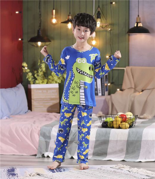 

autumn boys girls trousers long sve and winter comfortable home cloth cute cartoon dinosaur pattern children's pajamas suit, Blue;red
