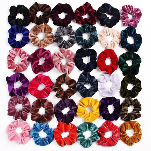 

girls velvet elastic hair strap girls child hair accessories scrunchie scrunchy hairbands headband ponytail holder 39colors yhm118-1, Slivery;white