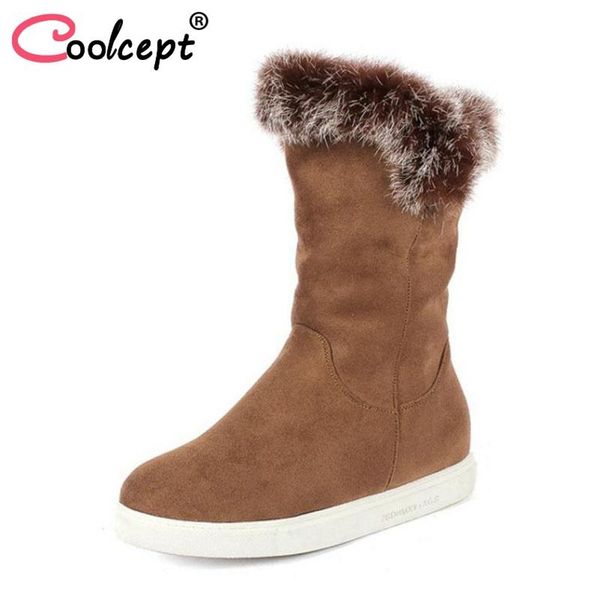 

coolcept fashion women snow boots flats plush platform warm shoes women inside fur winter shoes mid calf boots size 33-43, Black
