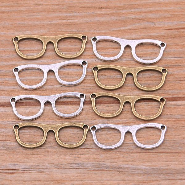 

20pcs 10x28mm new product two color small glasses charms personality connector jewelry metal alloy marking diy handmade craft, Bronze;silver