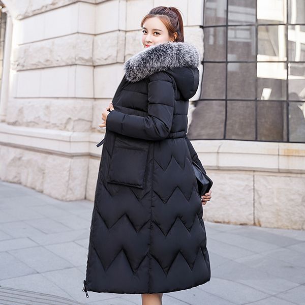 

2019 women winter coat female both sides can be worn jacket long parka hooded fur collar padded thick slim jacketsx1016, Black;brown