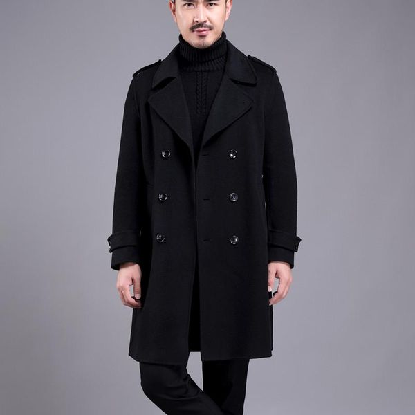 

2020 winter new long double breasted wollen winterjas heren thicken double-sided woolen coat, Black