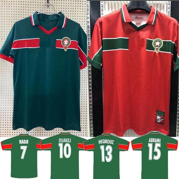 

world cup 1998 morocco retro soccer jersey 98 99 maroc home away hadji bassir ouakili neqrouz abrami vintage classic old football shirt, Black;yellow