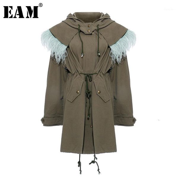 

eam] loose fit cotton-padded split two piece jacket new fur hooded long sleeve women coat fashion tide spring autumn 2020 1k9231, Black;brown