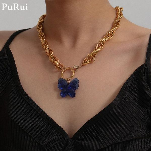 

purui butterfly necklace gold color twisted cuban link chain long pedant necklace for women fashion butterfly choker jewelry, Silver