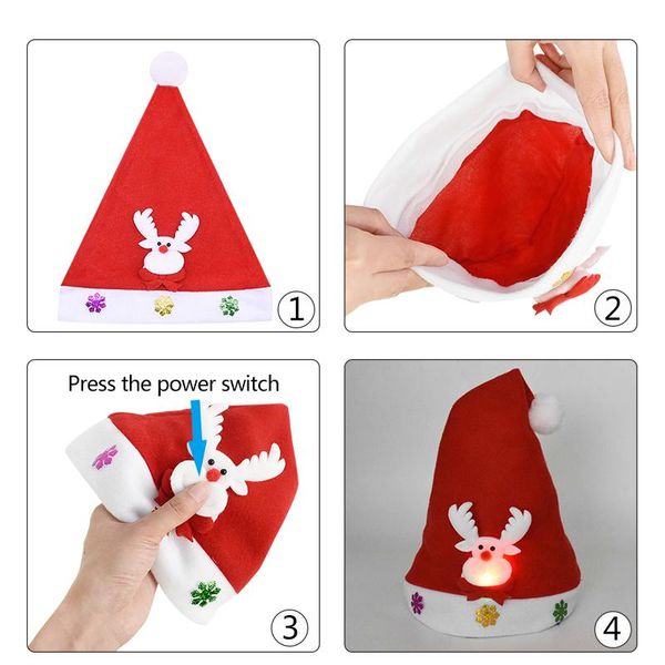 

2 размера светодиодный свет рождественские шляпа для детей взрослых красный санта-клаус снеговик лось света крышка рождественские вечеринки