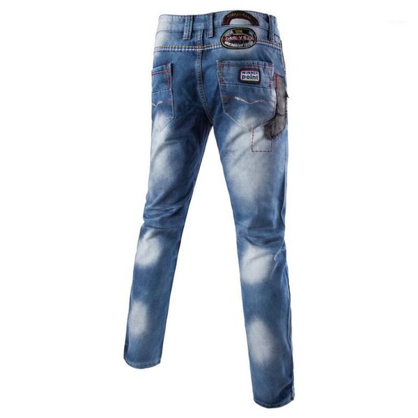 

new style men's jeans washing faded straight-cut men's jeans medium waist versatile 80371, Blue