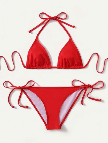 

triangle tie side bikini swimsuit 79pa#, White;black