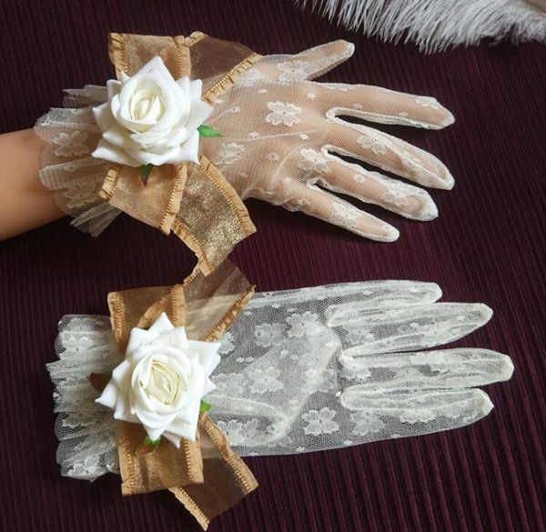 

women' transparent big bow flower lace glove female spring summer thin sunscreen club party dancing driving glove r3113, Blue;gray