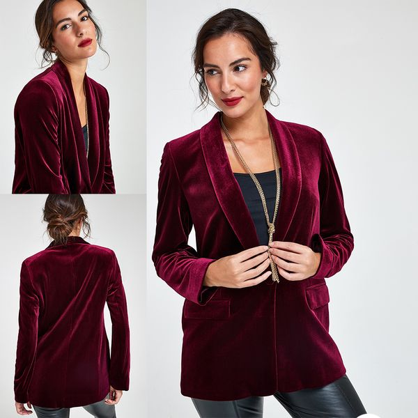 

women suit custom made velvet one piece two pockets shawl lapel one button office outfit ing, White