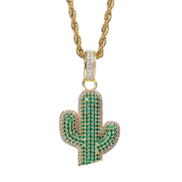 

green crystal cactus pendant necklace for women men gold clavicle chain female party jewelry gift, Silver