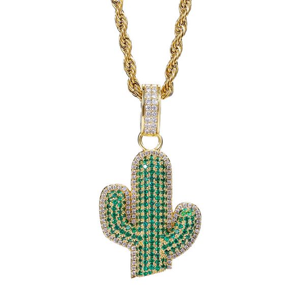 Collana con pendente a forma di cactus di cristallo verde per donna, uomo, catena clavicola in oro, regalo di gioielli per feste femminili