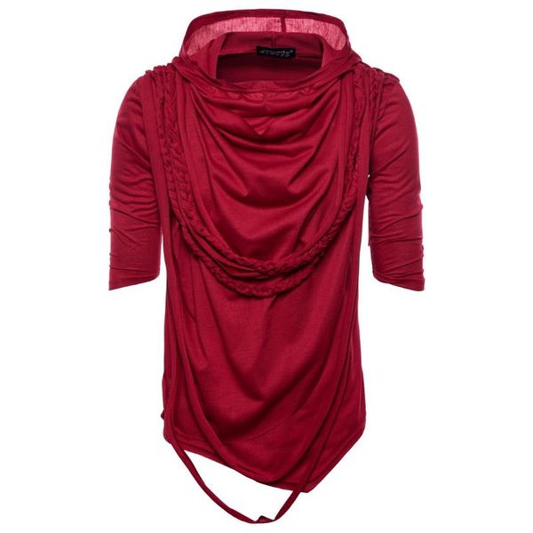 

gothic hooded t shirt tassel irregular design punk rock streetwear male tee shirts men hip hop nightclub dj style clothes, White;black