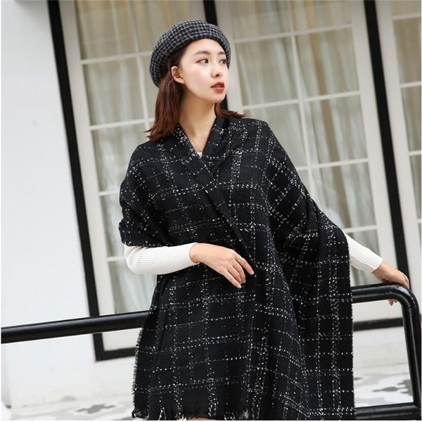 

women new simple shawls wraps fashion tassels cashmere scarves winter y201007, Blue;gray