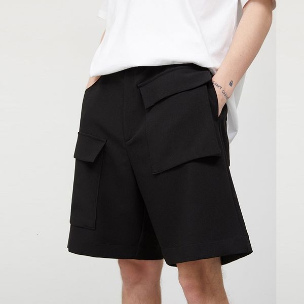 

2021 new s-6xl. male black release-fitting large pocket with short asymmetric pants t5xp, White;black