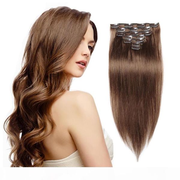 

9а 16 «- 26» full head remy клип в волос extensionsn клип на расширениях 8 # цвет 70г 100г 120г за комплект, Black