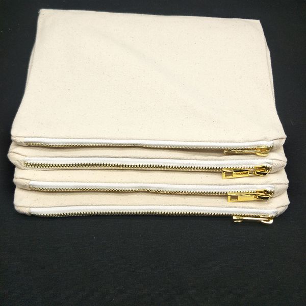 

30pcs/lot 7x10in blank 12oz natural cotton canvas makeup bag for diy print/paint lined natural color cotton makeup pouch with gold metal zip