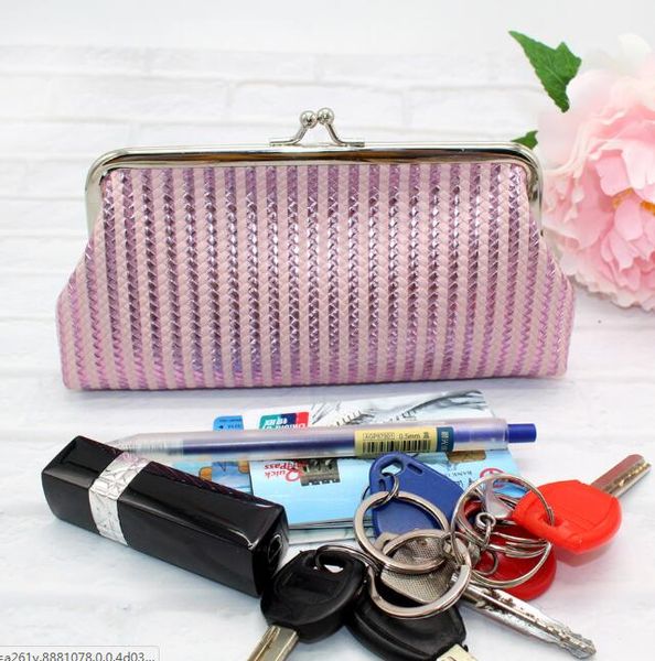 

50pcs women pu laser stripes prints hasp long coin purses mix color, Red;black
