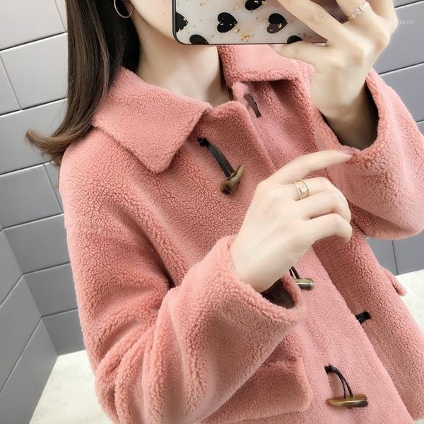 

fur one-piece lalambswool faux fur sheepskin short women's jacket coat faux coat thick warm women1, Black