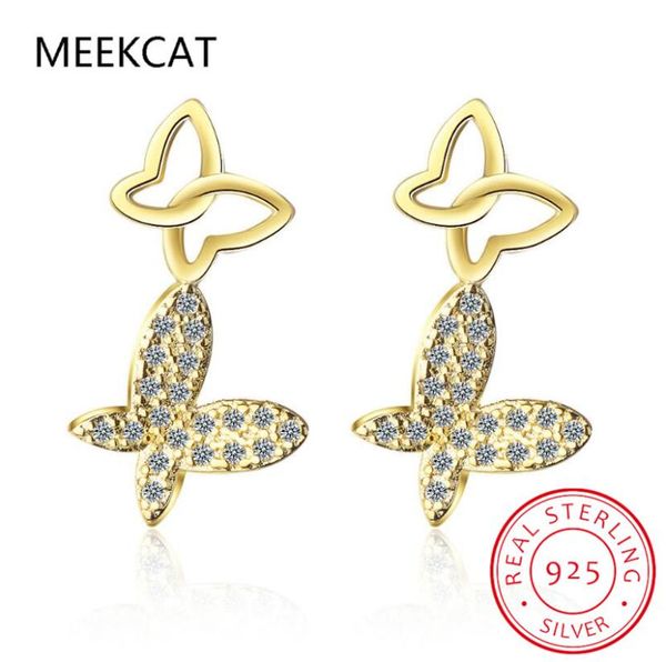 

stud fashion korean mini cute romantic butterfly earrings for women genuine 925 sterling silver teen student girl jewelry, Golden;silver