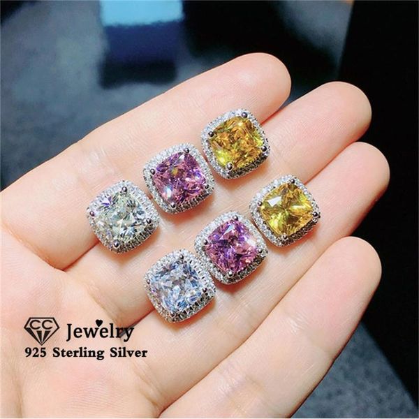 

stud earrings for women s925 silver 7*7mm cubic zirconia square earring brincos bridal wedding fine jewelry accessories cce643, Golden;silver