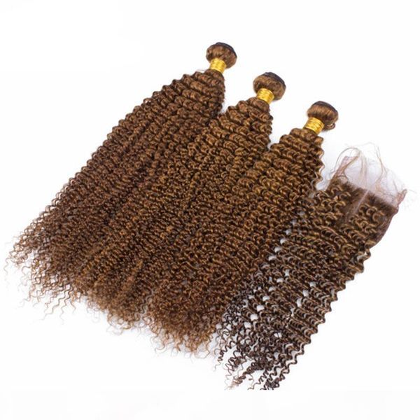 

new arrival lace closure 4x4 with kinky curly human hair bundles 4pcs lot brazilian virgin human hair extension with lace closure, Black;brown