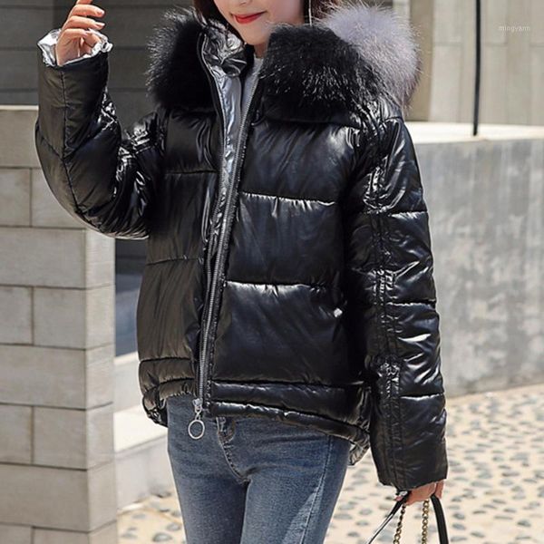 

oversize thick warm down jacket fashion fur collar women's winter jacket female loose short down women short parkas 20191, Black