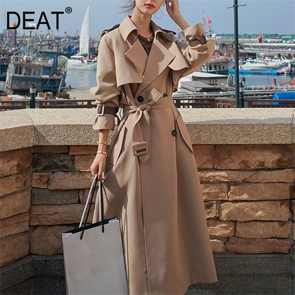 

deat] 2020 new autumn fashion women's trench coat england style full sleeve lapel collar loose elegant solid with belt tx164 1028, Tan;black