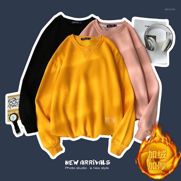 

winter plus velvet thick hoodie men's fashion solid color casual o-neck sweatshirt man streetwear hip hop loose hoodie m-5xl1, Black