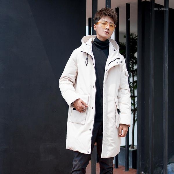 

men's down & parkas 2021 winter men's jacket duck warm coat solid long thick hooded male windproof cargo overcoat jk-8381, Black
