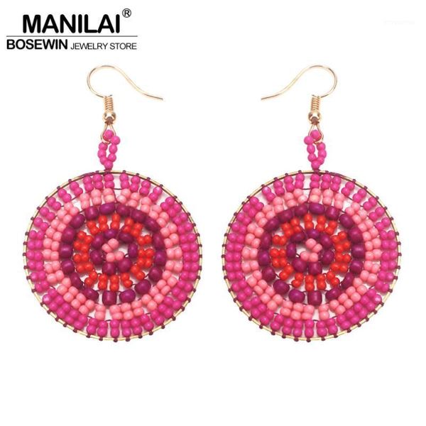 

manilai bohemian round resin beads dangle earrings fashion handmade charm statement big earrings for women jewelry 6 color1, Silver