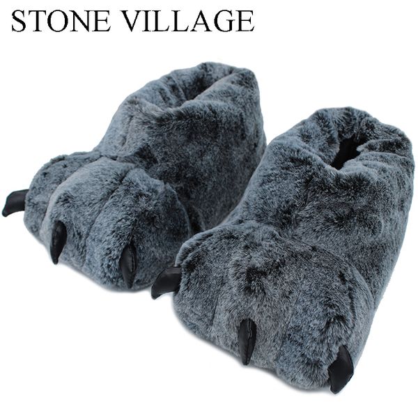 

paw slippers funny animal slippers women winter monster claw plush home slipper men soft indoor floor shoes y200107, Black