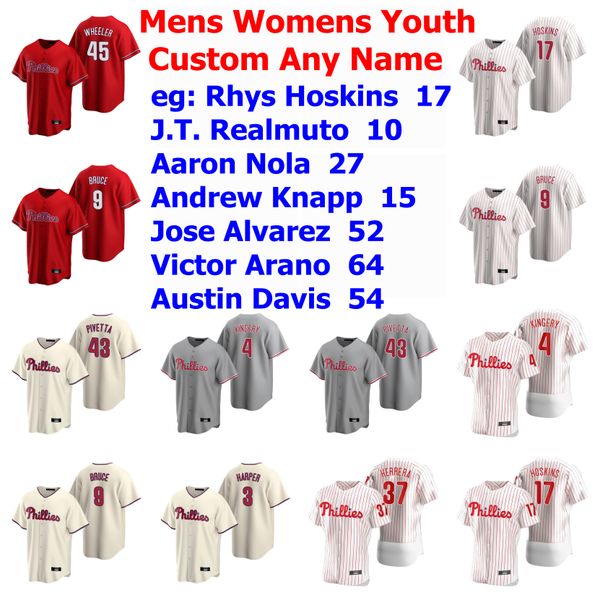 

rhys hoskins jersey j.t. realmuto aaron nola andrew knapp jose alvarez victor arano austin davis baseball jerseys custom stitched kids youth, Blue;black