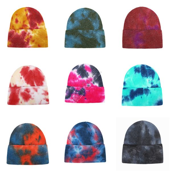 

designers tie dye beanies winter hats fashionwarm knitting crochet tuque skull caps cycling ski outdoor gradient headwear d102607, Yellow