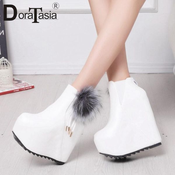 

doratasia lady round toe platform wedges brand ankle boots casual party dress boots women solid high heels winter shoes woman, Black