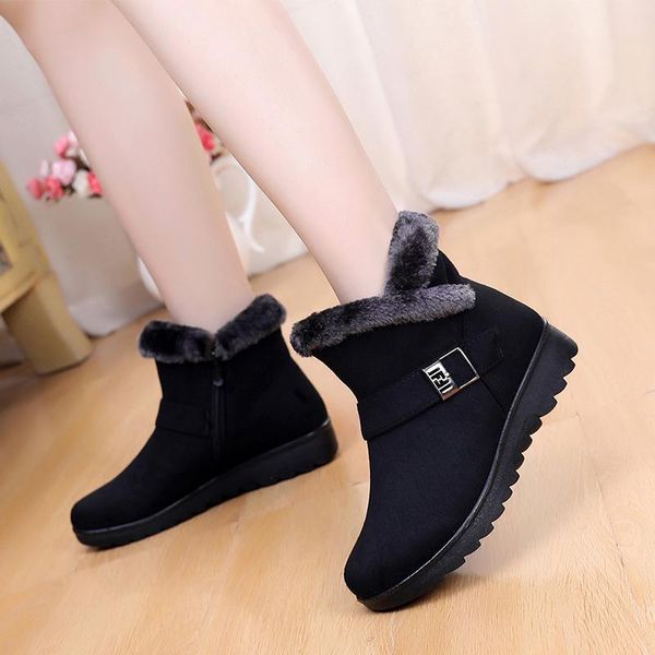 

women snow boots warm short fur plush winter ankle boot plus size platform ladies suede zip shoes female comfort drop shipping, Black