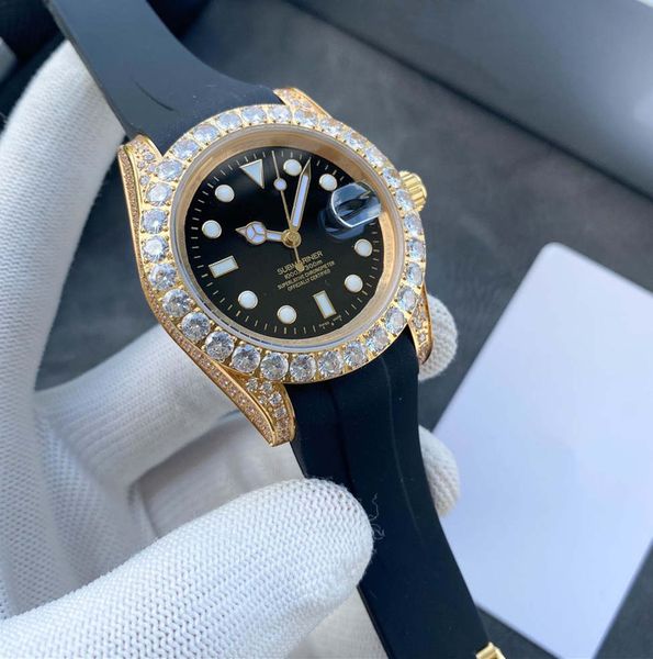 

fashion business classic 41 mm men's surface diamond rubber buckle fashion automatic mechanical waterproof men's watch, Slivery;brown