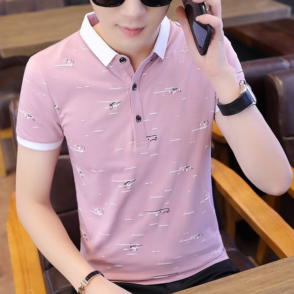 

707p21 summer t-shirt polo shirt lapel short korean fashion men's half sleeve 95% cotton, White;black