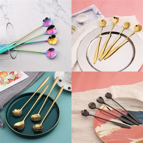 

dazzling rose gold flower spoon stiring spoon ice cream cake dessert tableware dining bar kitchen spoons cherry heart long scoop h2202