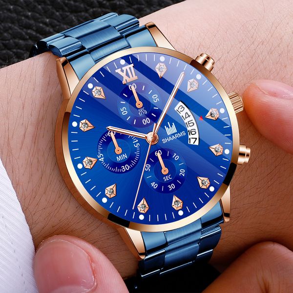

european and american fashion high-end new mens stainless steel quartz watch simple calendar trendy watch wholesale fake three-eye watch, Slivery;brown