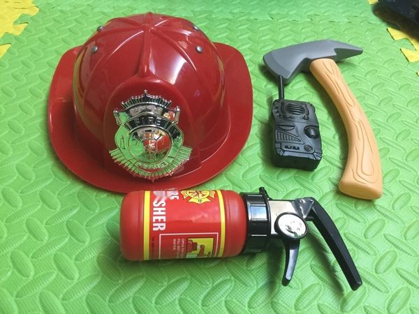 

qcqkd je cap props ax firefighters clothing accessories plastic accessory toy prop toy fire talkie children walkie extinguisher compass jefu