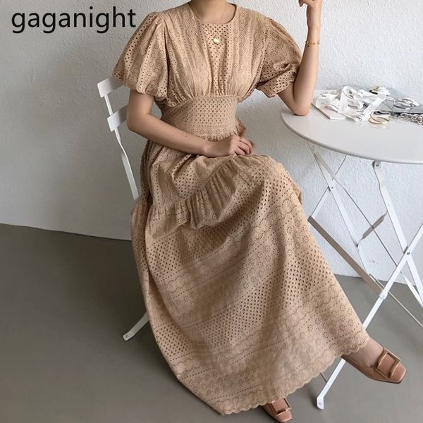 

gaganight lace hollow out women fashion long dress short sleeve high waist lady bodycon dresses chic korean vestidos solid swing y200805, Black;pink