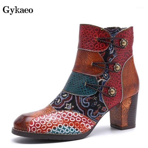 

boots gykaeo 2021 winter fashion handmade genuine leather women woman cowhide print ankle ladies high heels warm shoes1, Black